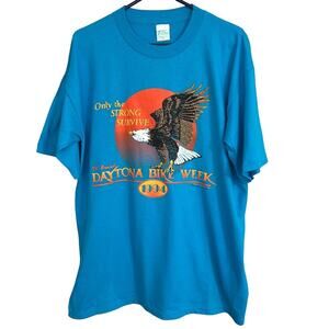 Vintage 90’s Daytona Bike Week Aqua Blue SZ XL Single Stitch 2-Sided T-Shirt NEW